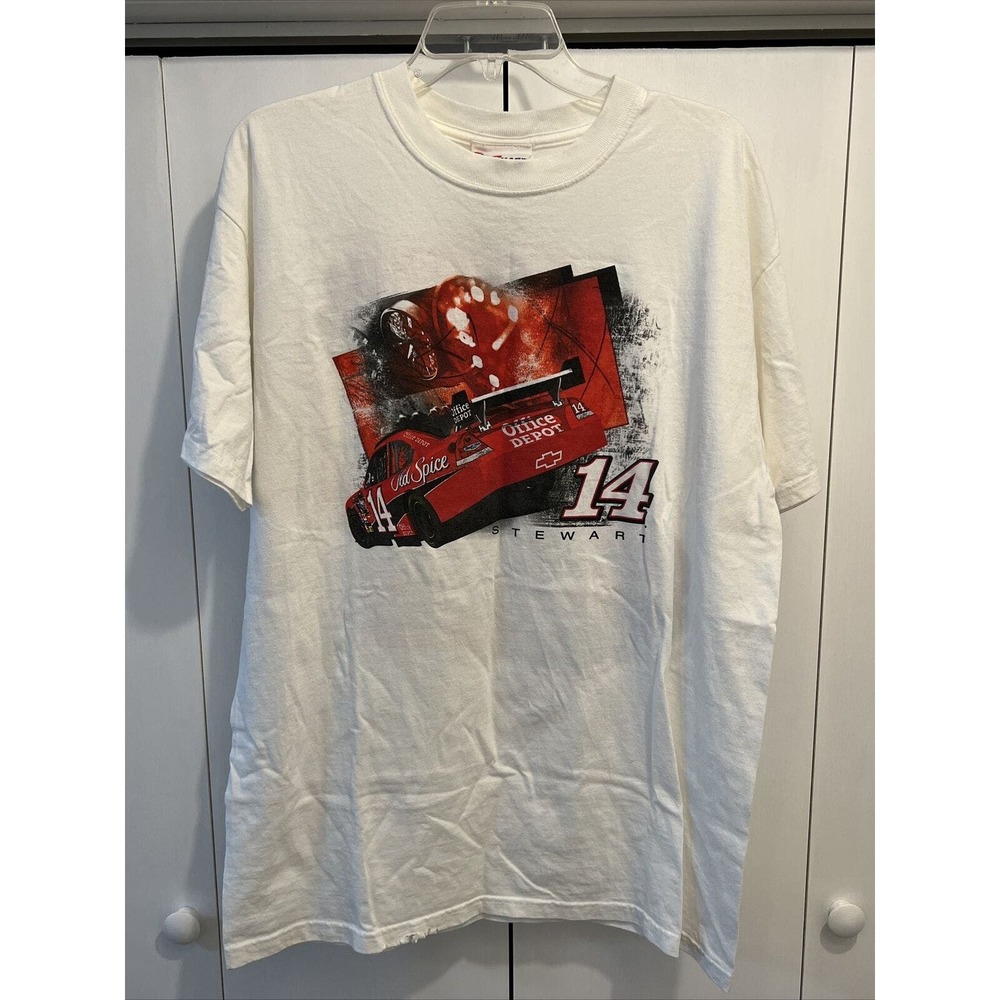 VTG Tony Stewart T-Shirt #14 Chase Authentic Stewart Haas Racing‎ Sz L WHITE